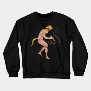 Satyr playing the aulos by Greek Myth Comix Crewneck Sweatshirt